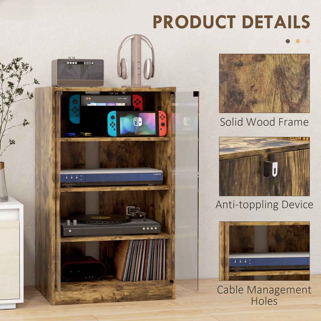 5-Tier Media Cabinet, Rustic Brown TV Stand with Tempered Glass Doors, Adjustable Shelves & Cable Management, Entertainment Center for Living Room
