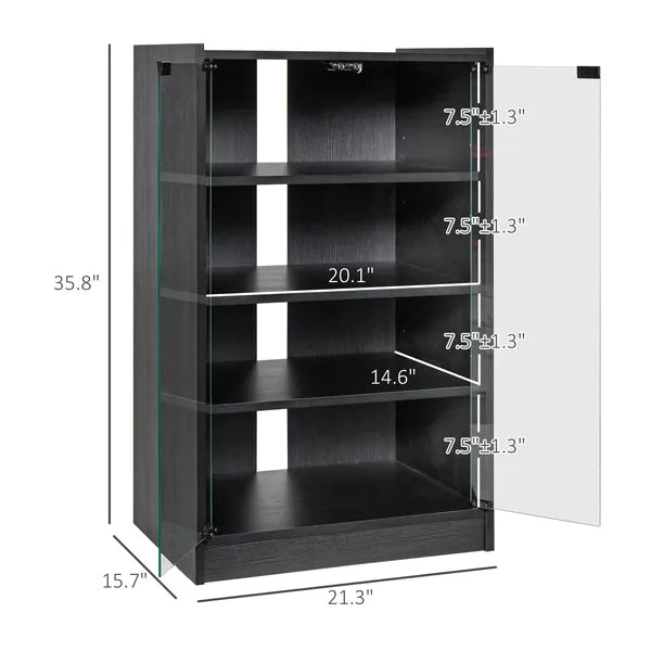 Aeelleea 5-Tier Media Stand Cabinet, Black TV Cabinet with Tempered Glass Door & Adjustable Shelves