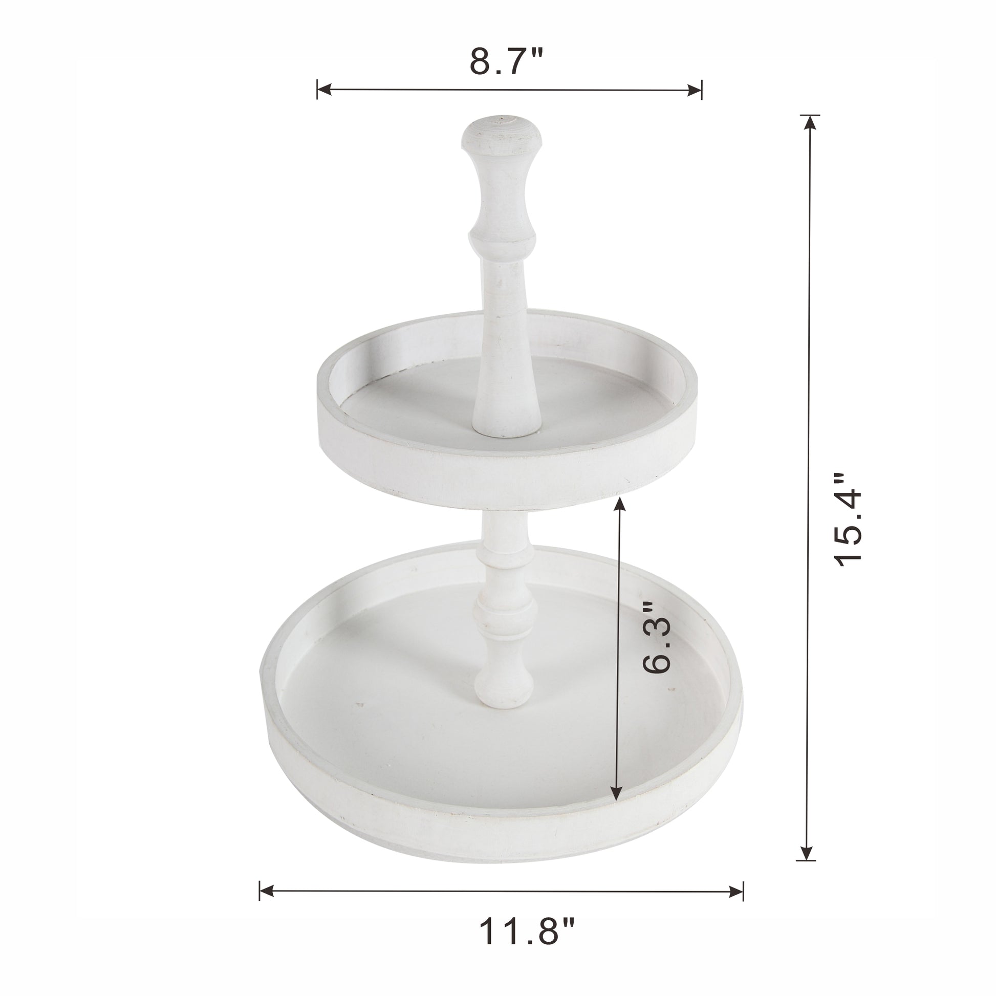White Two-Tiered Round Wooden Serving Stand, 11.8x15.4 Inch Farmhouse Tiered Tray Decor, 2 Tier Round Display Tray for Kitchen Countertop Coffee Bar Party Dessert Storage