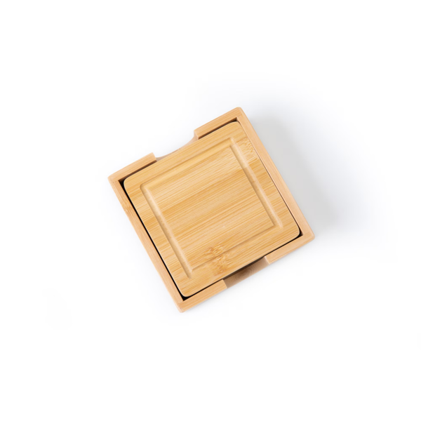 Bamboo coasters, 3-piece set with storage box