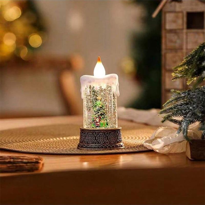 Christmas Snow Globe Lantern - Candle Shaped Santa Claus Lamp, Water Glittering Holiday Decorative Light, Battery Powered Christmas Gift for Xmas Tree