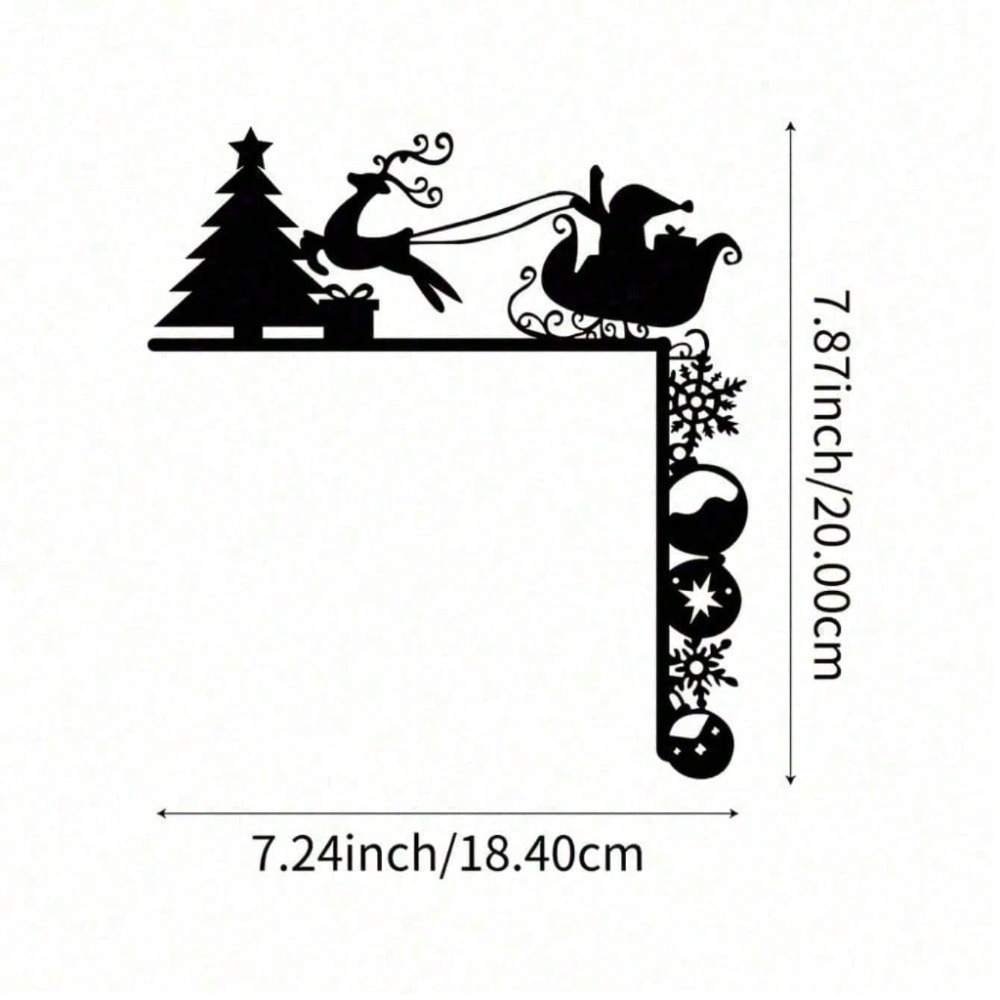 AEELLEEA Metal Christmas Door Corner Decor, Santa Sleigh & Reindeer Silhouette Wall Sculpture, Holiday Home Accent for Mantel, Christmas Party Decor & Gift