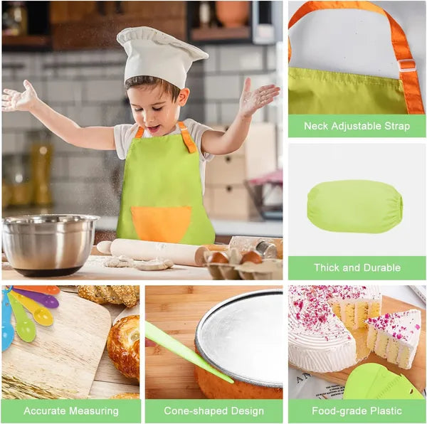 50 Pcs Kids Kitchen Cooking Set – Kid-Safe Wooden Knife, Cutting Board, Apron, Gloves, Crinkle Cutters & Peeler for Real Cooking, Ages 3+
