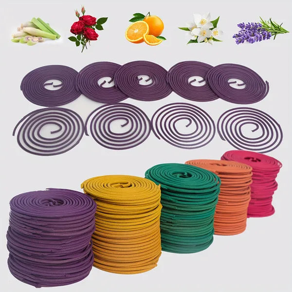 Citronella Incense Coils, 50 Pack Orange Scented Coil Incense with Metal Incense Holder, 3-4 Hours Burning for Camping Patio Backyard Outdoor Use