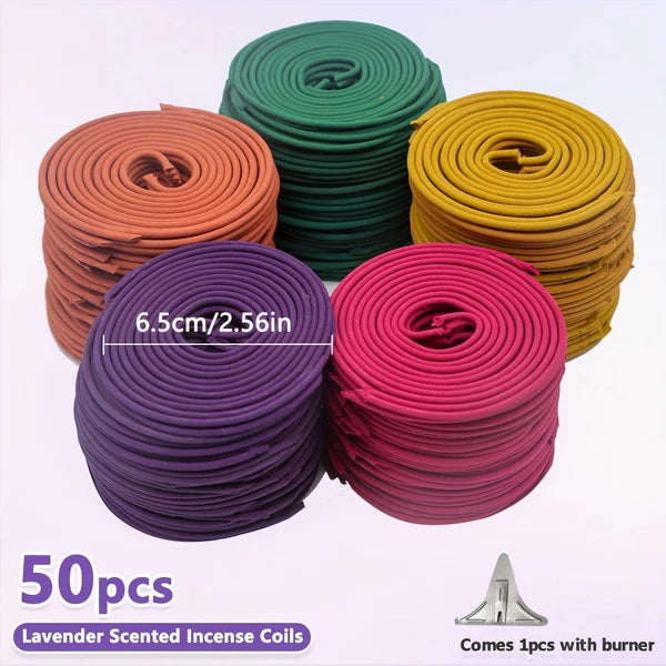 Citronella Incense Coils, 50 Pack Orange Scented Coil Incense with Metal Incense Holder, 3-4 Hours Burning for Camping Patio Backyard Outdoor Use