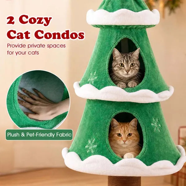 Aeelleea 51 Inch Christmas Cat Tree, Xmas Cat Tower with 2 Cozy Cat Condos and Sisal Scratching Post, Holiday Pet Furniture for Indoor Cats