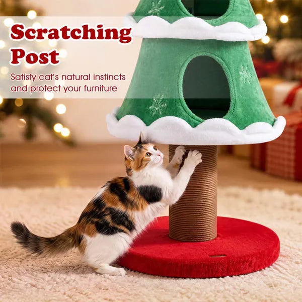 Aeelleea 51 Inch Christmas Cat Tree, Xmas Cat Tower with 2 Cozy Cat Condos and Sisal Scratching Post, Holiday Pet Furniture for Indoor Cats