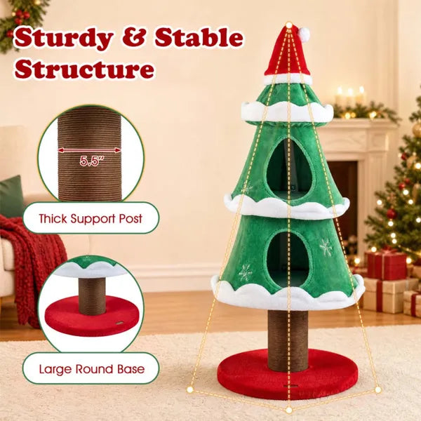 Aeelleea 51 Inch Christmas Cat Tree, Xmas Cat Tower with 2 Cozy Cat Condos and Sisal Scratching Post, Holiday Pet Furniture for Indoor Cats