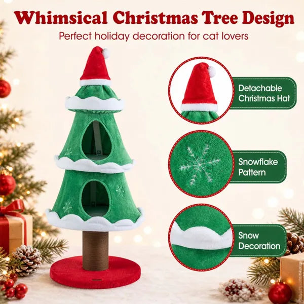 Aeelleea 51 Inch Christmas Cat Tree, Xmas Cat Tower with 2 Cozy Cat Condos and Sisal Scratching Post, Holiday Pet Furniture for Indoor Cats