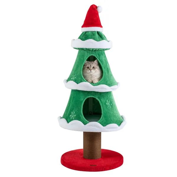 Aeelleea 51 Inch Christmas Cat Tree, Xmas Cat Tower with 2 Cozy Cat Condos and Sisal Scratching Post, Holiday Pet Furniture for Indoor Cats