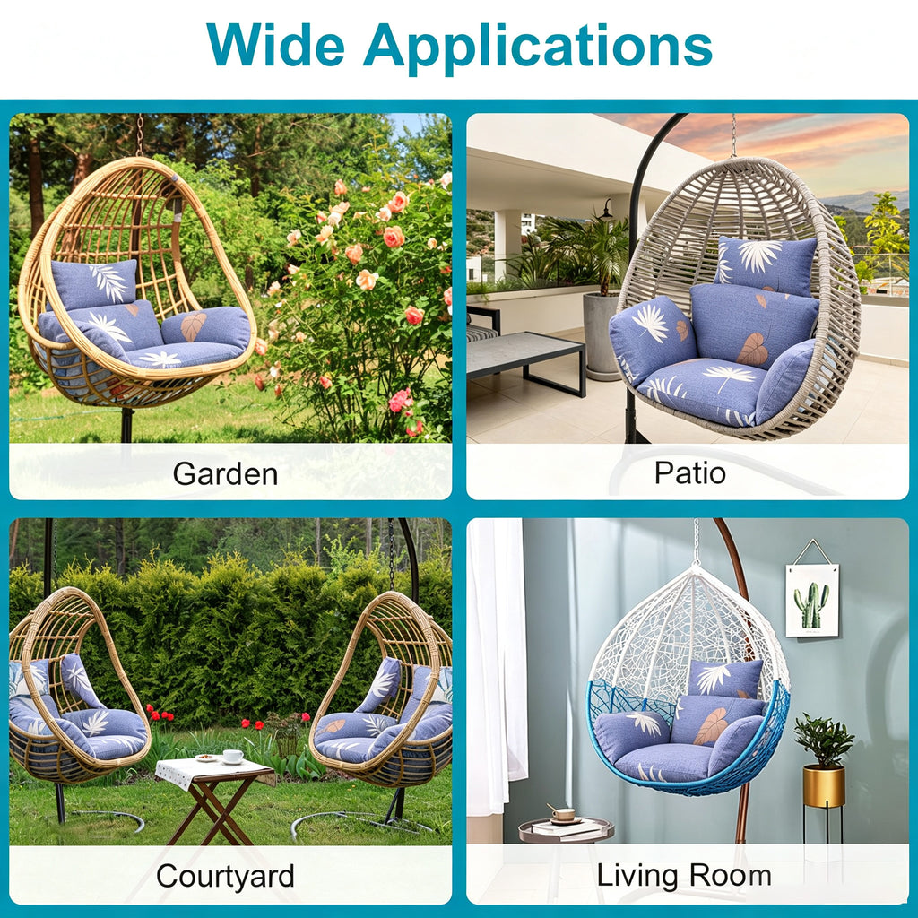 Hanging Egg Chair Cushion with Head Pillow, Thick Hollow Cotton Replacement Pad, Removable Washable Polyester Cover for Indoor Outdoor Wicker Swing Chair