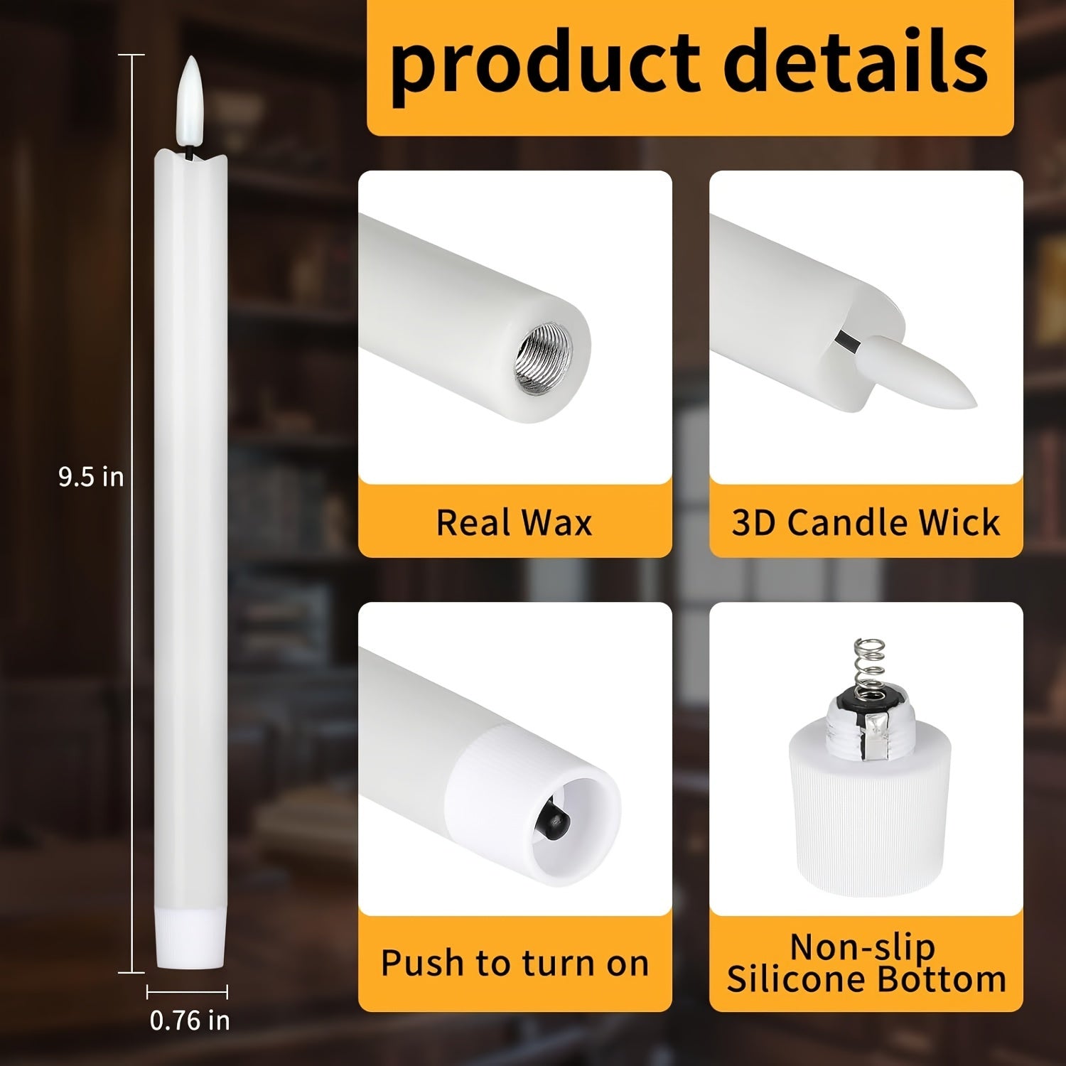 10 White Taper Candles with 2 Remotes - Remote-Adjustable Brightness, Safe for Homes & Events