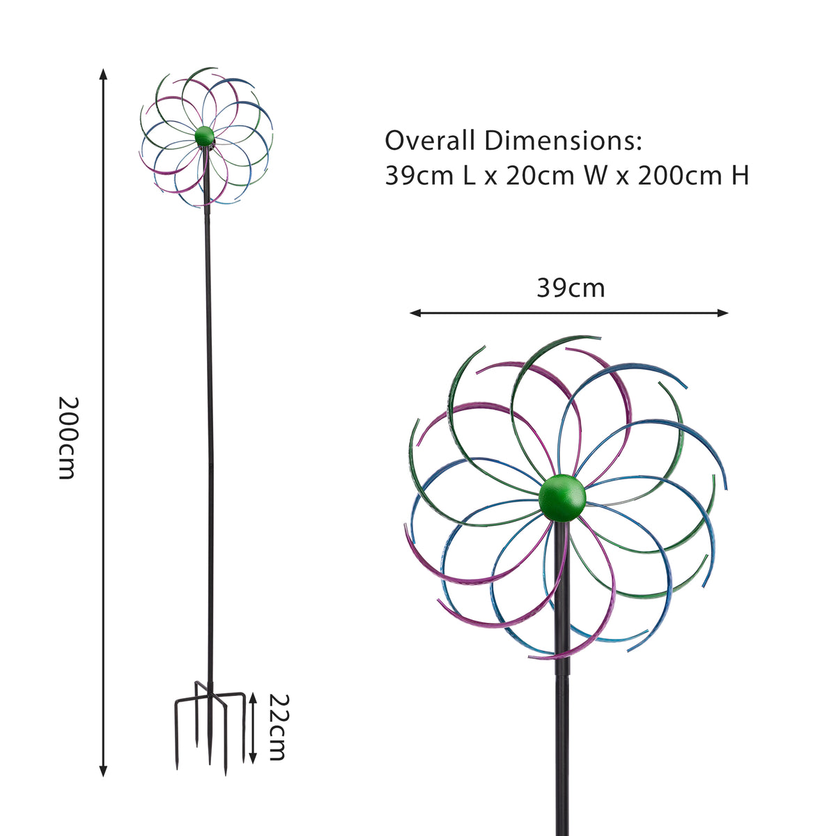 Double Wheel Rainbow Windmill Green Purple Blue, Outdoor Garden Yard Decor Pinwheel Kids Toy with Ground Stake