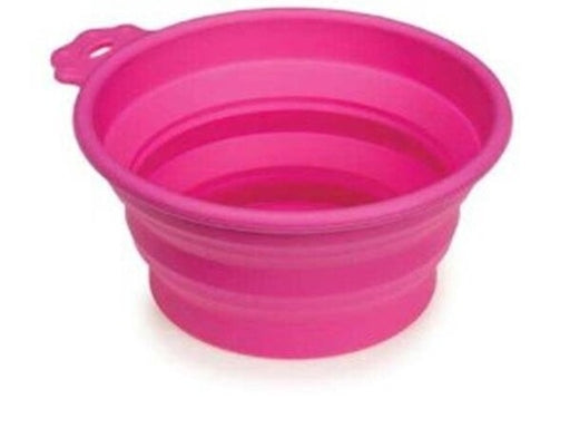 GG Bend-A-Bowl ZW6149 12 75, 12oz Pink Collapsible Silicone Pet Travel Bowl, Foldable Portable Food Water Bowl with Carabiner for Dogs & Cats
