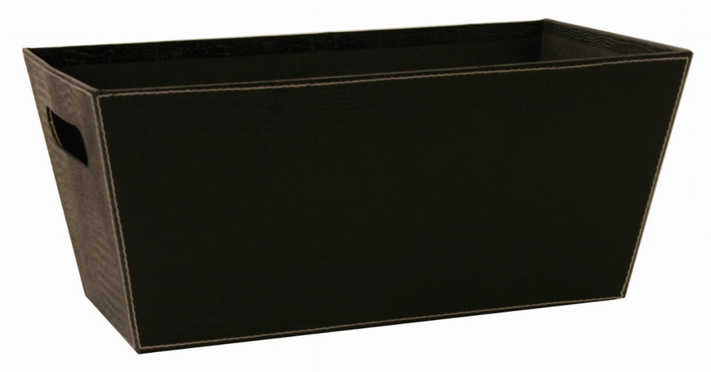 13 in Embossed Paperboard Storage Tote with Cutout Handles, Faux Leather Look Magazine Organizer Bin for Home Office, Black