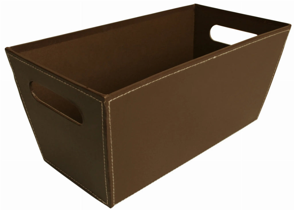13 in Embossed Paperboard Storage Tote with Cutout Handles, Faux Leather Look Magazine Organizer Bin for Home Office, Black