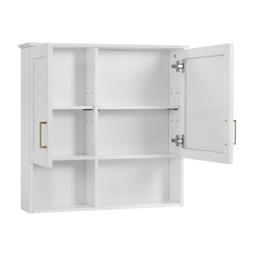 AEELLEEA 30" Bathroom Medicine Cabinet with Mirror, Wall Mounted Storage Cabinet with 2 Doors, Adjustable Shelves and Open Storage, White