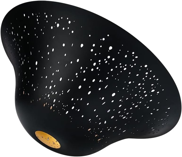 Etched Star Metal Lampshade – Black & Gold Bell Shape, 9.5” Diameter, 4” Height – Fits Torchiere, Floor & Pendant Lights (E26 Socket)