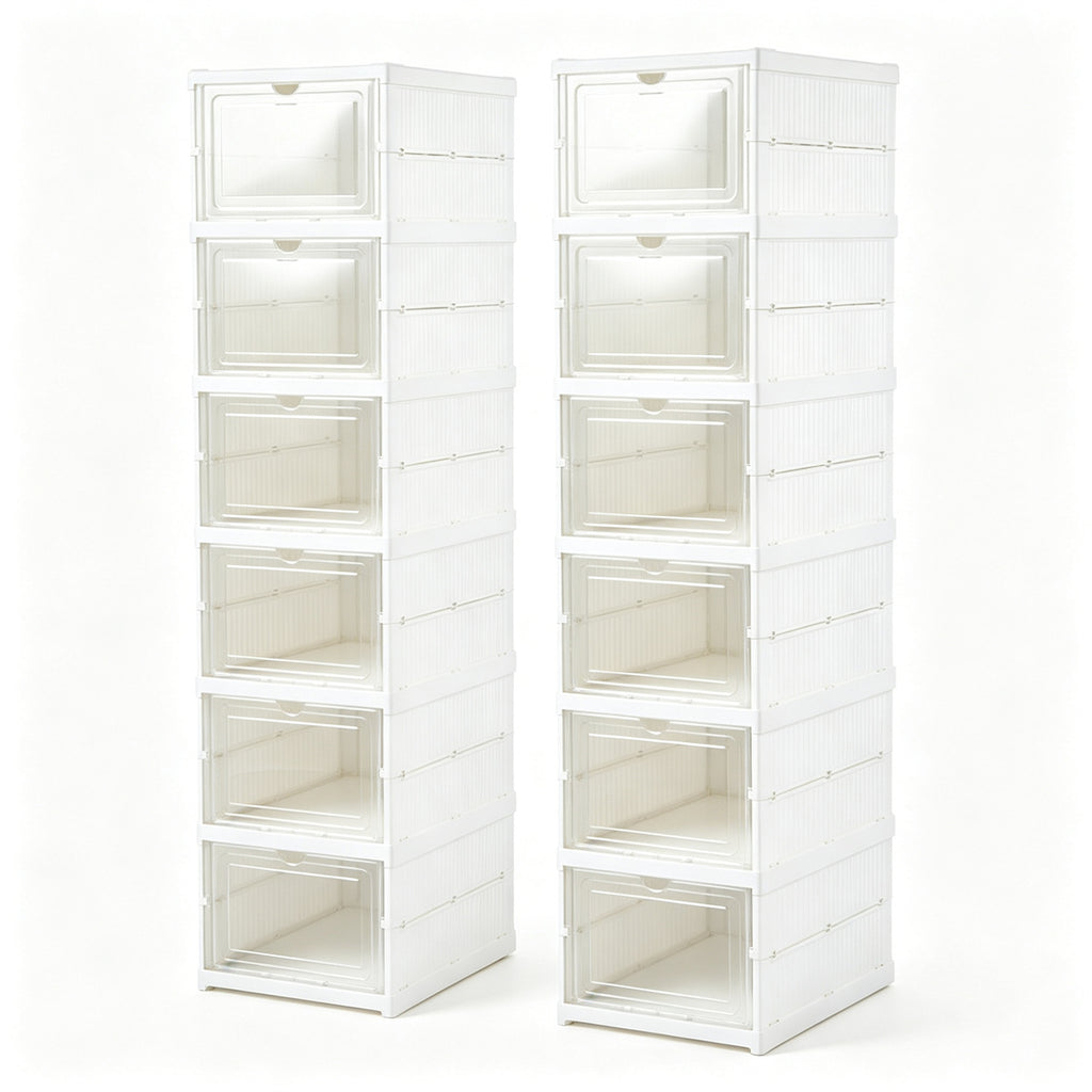 AEELLEEA 6-Tier Folding Shoe Storage Box, Magnetic Clear Door Shoe Organizer, Ventilated PP Shoe Cabinet for Entryway