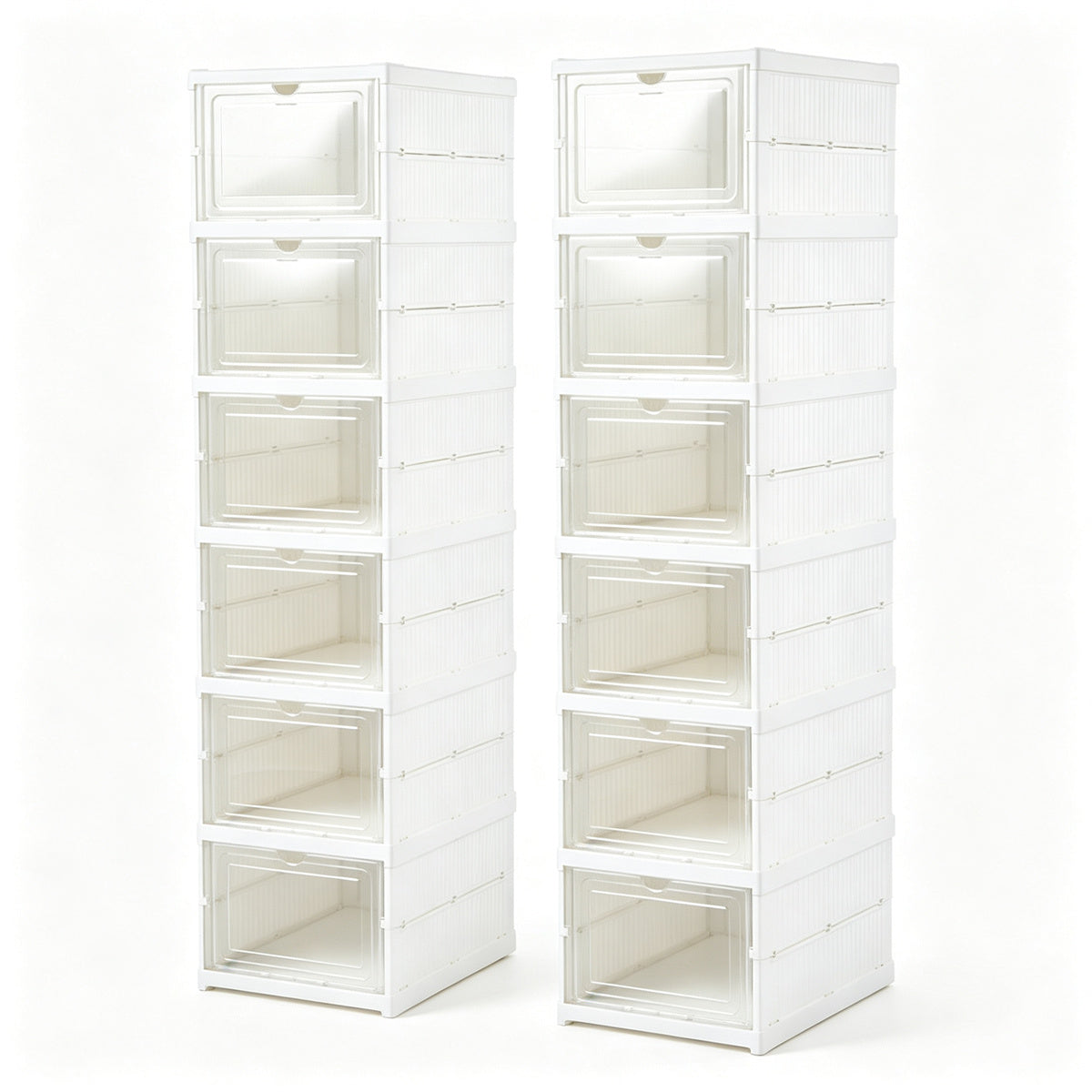 AEELLEEA 6-Tier Folding Shoe Storage Box, Magnetic Clear Door Shoe Organizer, Ventilated PP Shoe Cabinet for Entryway