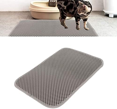 Cat Litter Mat 27.05x18.9 Inch Grey Double Layer Non Slip for Litter Scatter Control Traps 95% Debris Fast Cleaning Solution Cat Owners Home