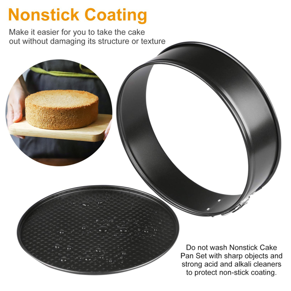 3Pcs Nonstick Springform Cake Pan Set, Heart Round Square Cheesecake Pans with Quick-Release Latch, BPA-Free Baking Pans for Cakes Mousse