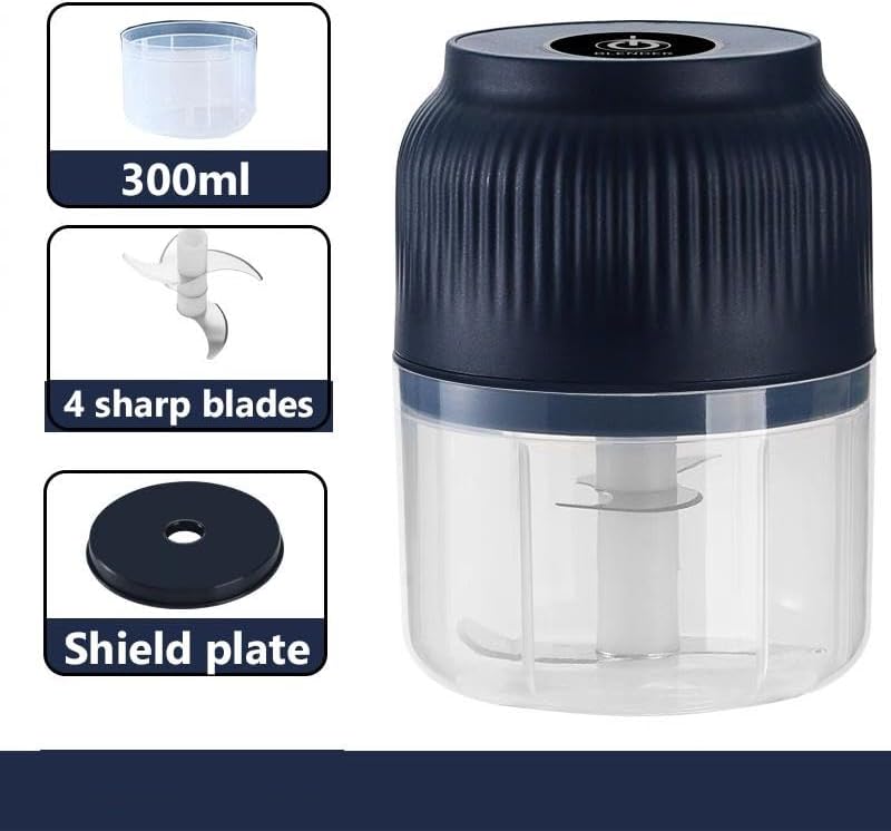 300ml Electric Mini Food Chopper, USB Rechargeable Small Food Processor with 4 Sharp Blades, Portable Garlic Mincer for Onion, Meat, Vegetable