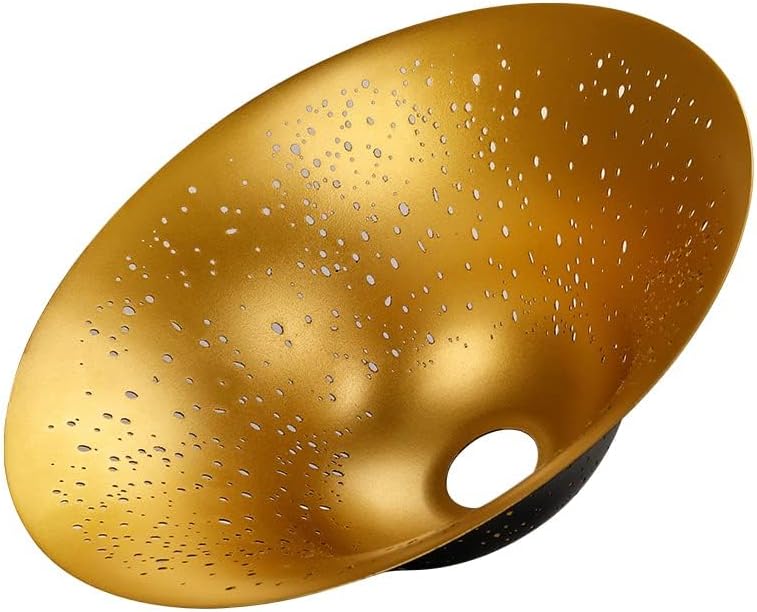 Etched Star Metal Lampshade – Black & Gold Bell Shape, 9.5” Diameter, 4” Height – Fits Torchiere, Floor & Pendant Lights (E26 Socket)