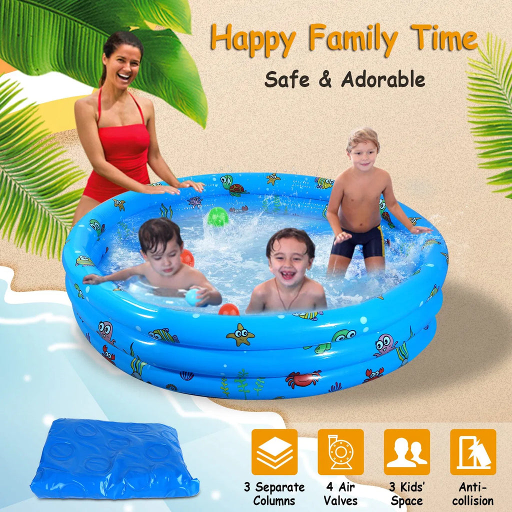 51" Inflatable Swimming Pool for Kids, Round 3-Ring Kiddie Pool with 4 Air Valves, Premium PVC - Blue