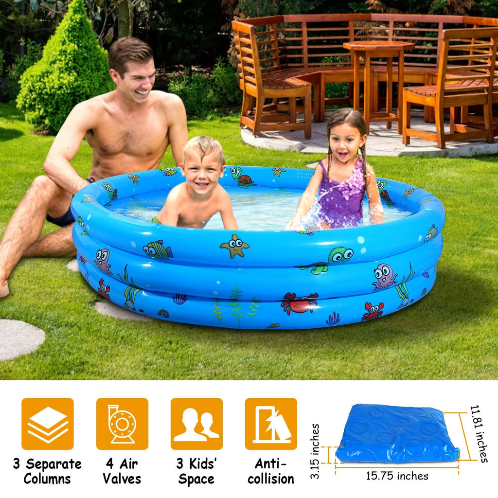 51" Inflatable Swimming Pool for Kids, Round 3-Ring Kiddie Pool with 4 Air Valves, Premium PVC - Blue