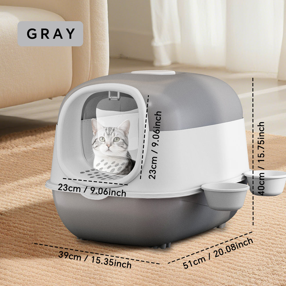 Enclosed Cat Litter Box with Lid & Scoop, Front Entry Anti-Splash Kitty Litter Pan, Odor Control, Easy Clean, Space Saving for Indoor Small Cats