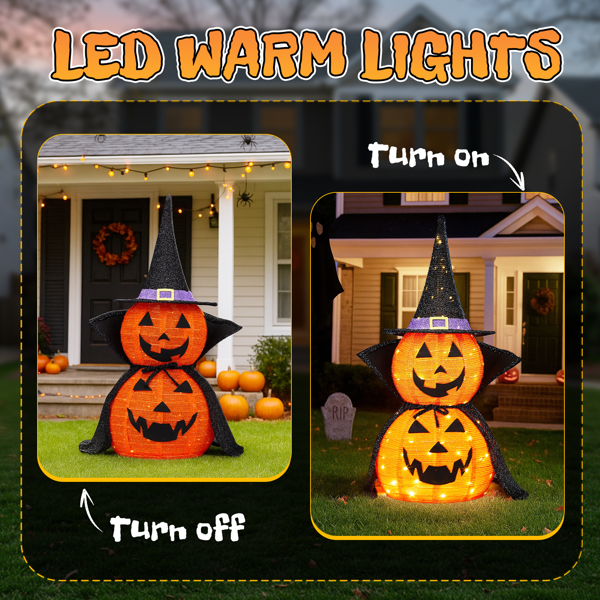2‑Pack 3ft 2‑Tier Expandable Orange Standing Pumpkin with Cape,150 Warm White LED Lights UK Plug for Home Halloween Party Decor