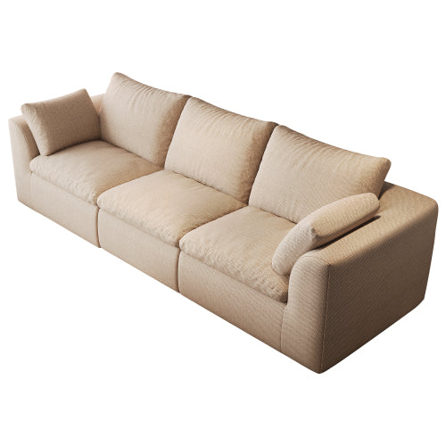 Modular Sofa 108 Inch, Khaki Fabric 3 Seater Sectional Sofa with Removable Cushions, Compact Sofa for Living Room