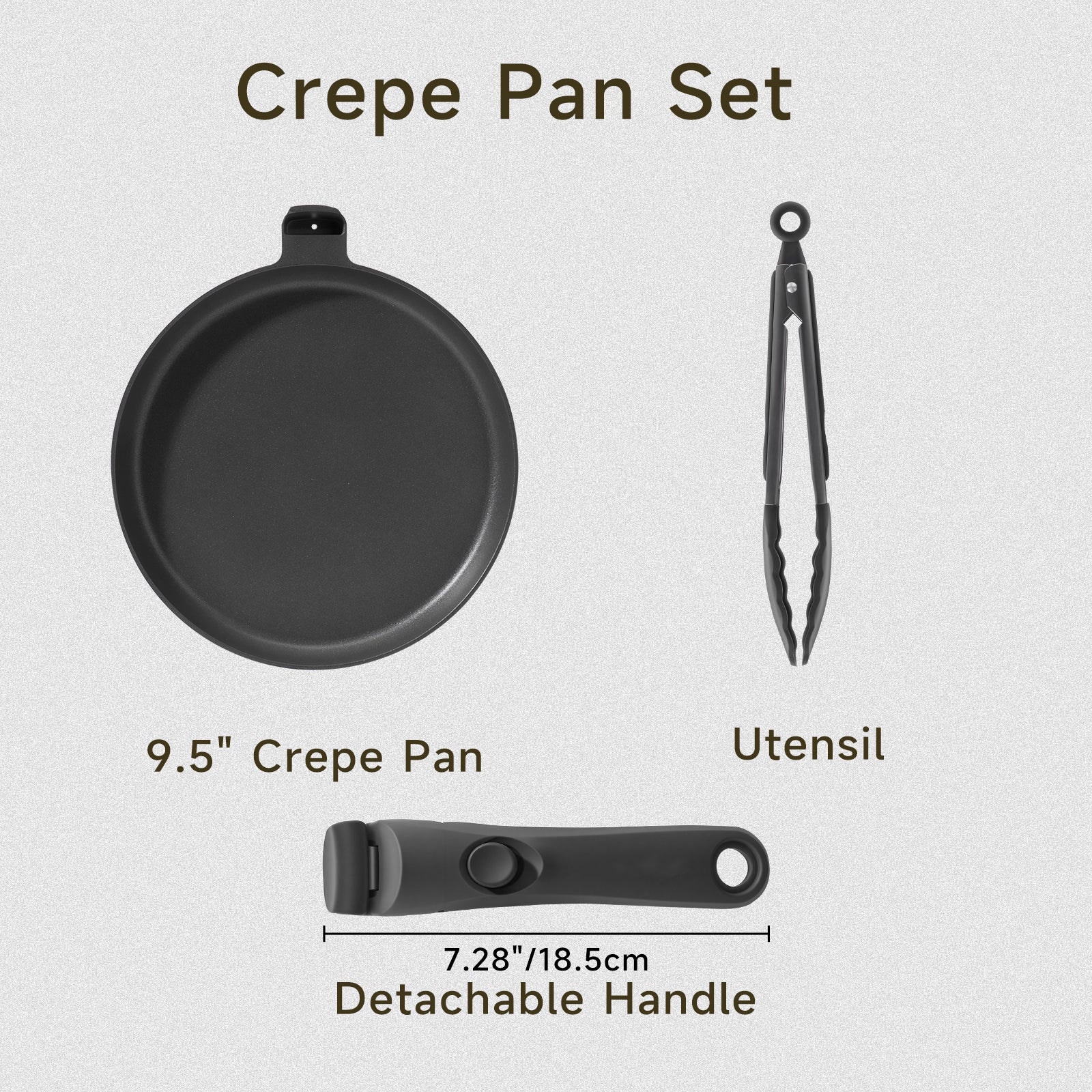 9.5 Inch Nonstick Crepe Pan with Detachable Handle, Titanium Pancake Pan, Flat Tawa Dosa Tortilla Pan, Induction Compatible, Oven Safe, Dishwasher Safe, PTFE & PFOA Free