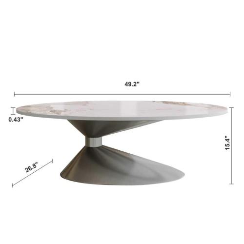 Coffee Table 49.2 Inch, Oval Marble Look Table with Brushed Metal Base, Modern Luxury Living Room Center Table