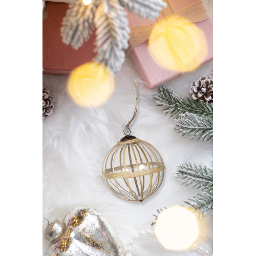 AEELLEEA 5" Natural Rattan Wrapped Glass Christmas Ornament, Set of 2, Rustic Hanging Glass Ball for Christmas Tree Holiday Home Decor