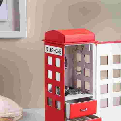 11.5" Tall Leather Jewelry Box, British Telephone Design, Burgundy Red