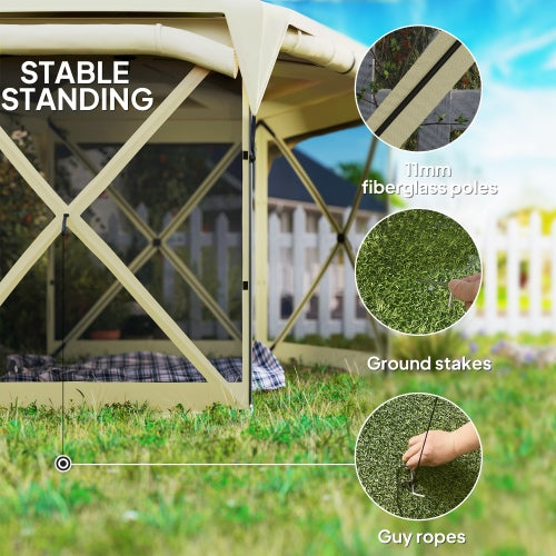 Pop Up Gazebo Hexagonal, Outdoor Canopy Tent with Roll Up Wind Panels, Portable Sun Shelter with Removable Roof, Backyard Patio