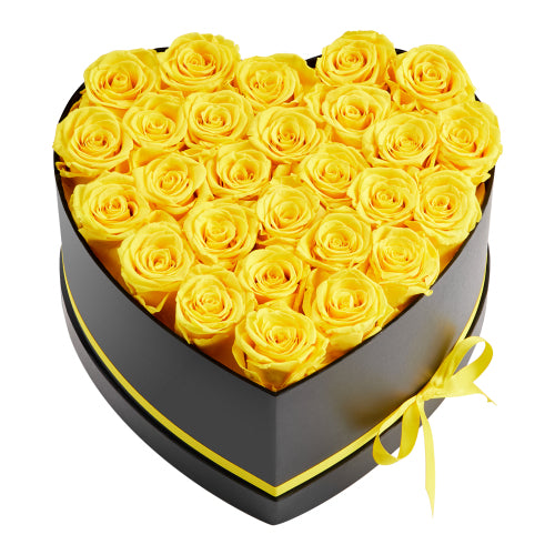 Preserved Roses Heart Box, 27 Yellow Forever Roses in Heart Shaped Gift Box, Long Lasting Flowers for Wife Mom Her Birthday