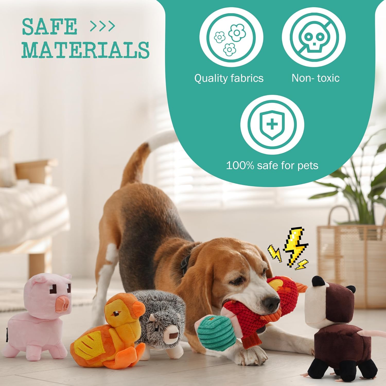 Funny Pixel Style Squeaky Dog Toys, 5 Packs Crinkle Plush Stuffed Dog Chew Toy for Small Medium Large Breeds, Unique Puppy Teething Pet Supplies