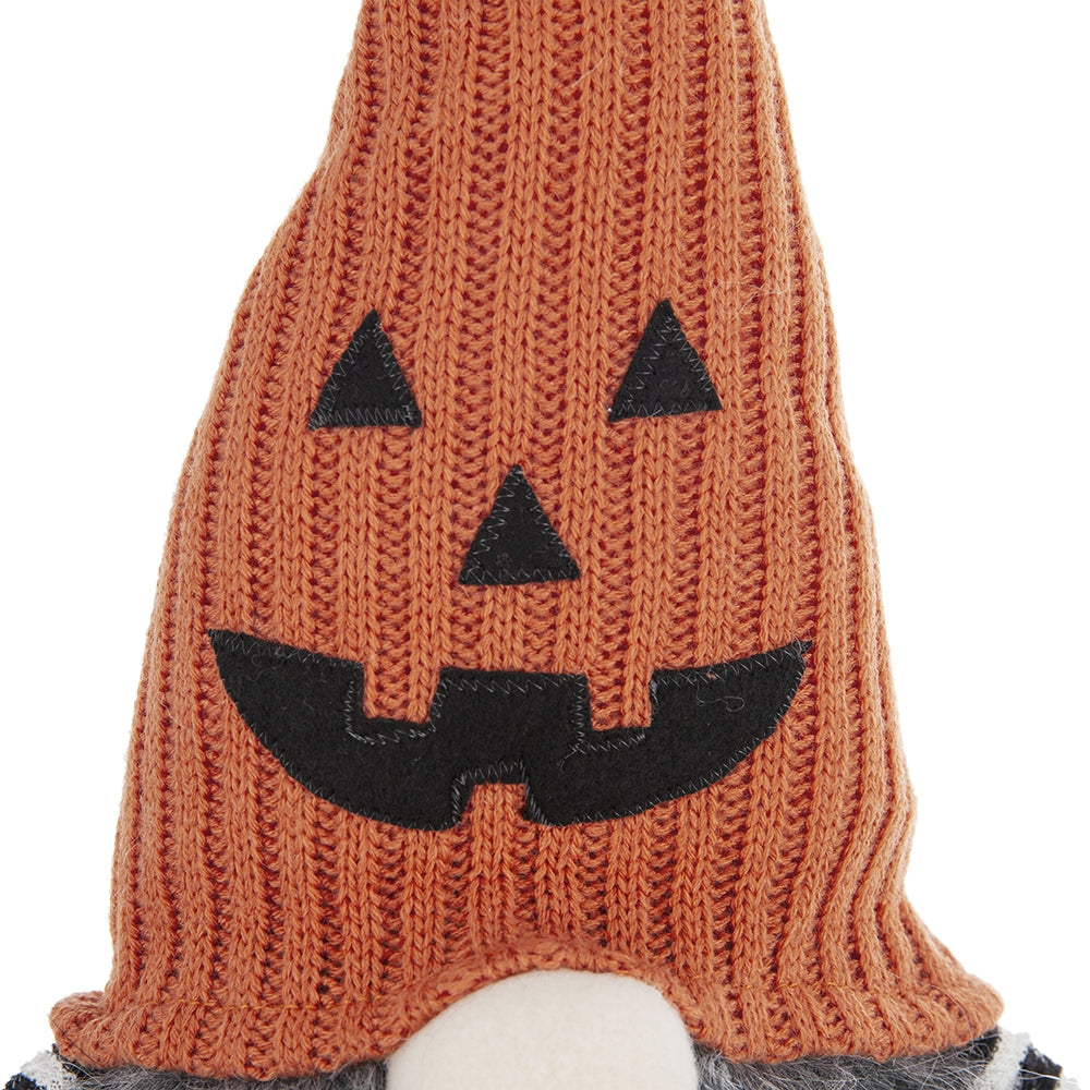 Halloween Gnome Decor, 23.5 Inch Fabric Sitting Plush Gnome with Orange Pumpkin Knit Hat, Black Striped Legs Farmhouse Tabletop Ornament for Holiday Home Party Decoration