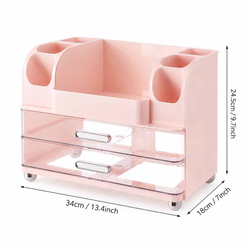 Makeup Organizer for Vanity with Brush Holder, Large Bathroom Countertop Cosmetic Organizer Skin Care Storage, Easy to Store Lipsticks, Nail Polishes, Perfumes, Eyeshadow Palettes, Pink