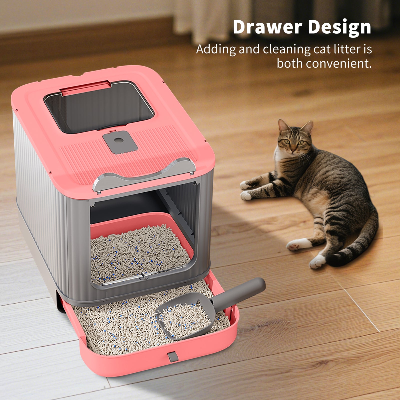 Foldable and Extendable Design Cat Litter Box, Fully Enclosed Drawer Style, Large Space, Odor Proof, Easy to Clean
