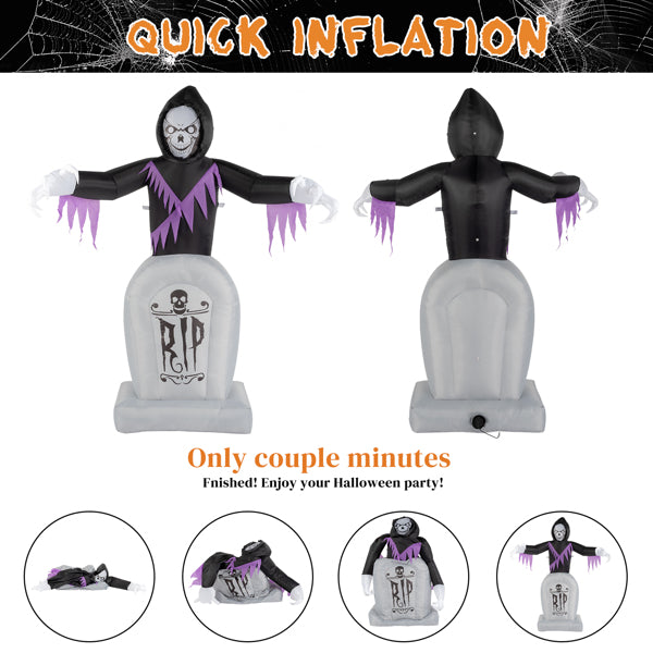 6FT Inflatable Grim Reaper & Grave Halloween Yard Decor with 3-LED Light String, 12V Outdoor Holiday Prop for Trick or Treat Season