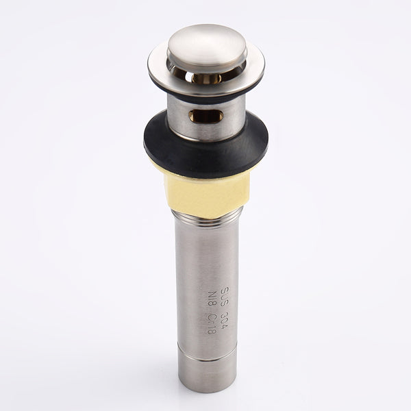 Brushed Nickel Pop Up Sink Drain, Bathroom Vanity Drain with Overflow, SUS304 Stainless Steel Push Button Lavatory Drain Stopper, 1-1/4" Tailpiece