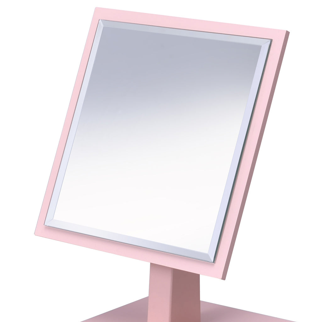 9.5 Inch Tall Polyresin and Wood Makeup Mirror on Pedestal, Pastel Pink Finish