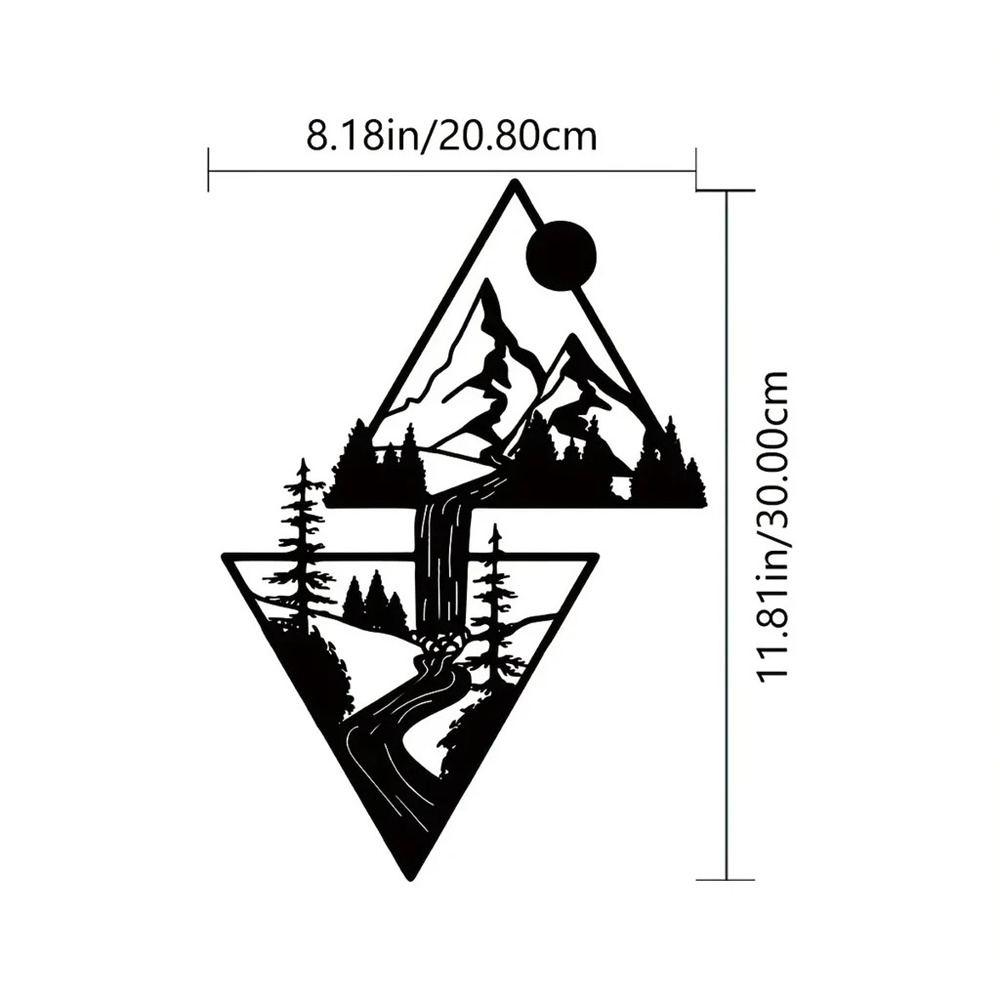AEELLEEA Mountain Waterfall Nature Wall Decal, Self Adhesive Removable Forest Tree Sun Landscape Vinyl Wall Sticker for Bedroom Living Room Office Decor