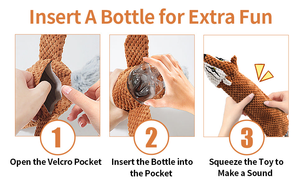 Dog Toys, Squeaky Plush No Stuffing Crinkle Dog Toy for Small Medium Large Dogs, [3 Pack] Interactive Puppy Teething Water Bottle Dog Chew Toy