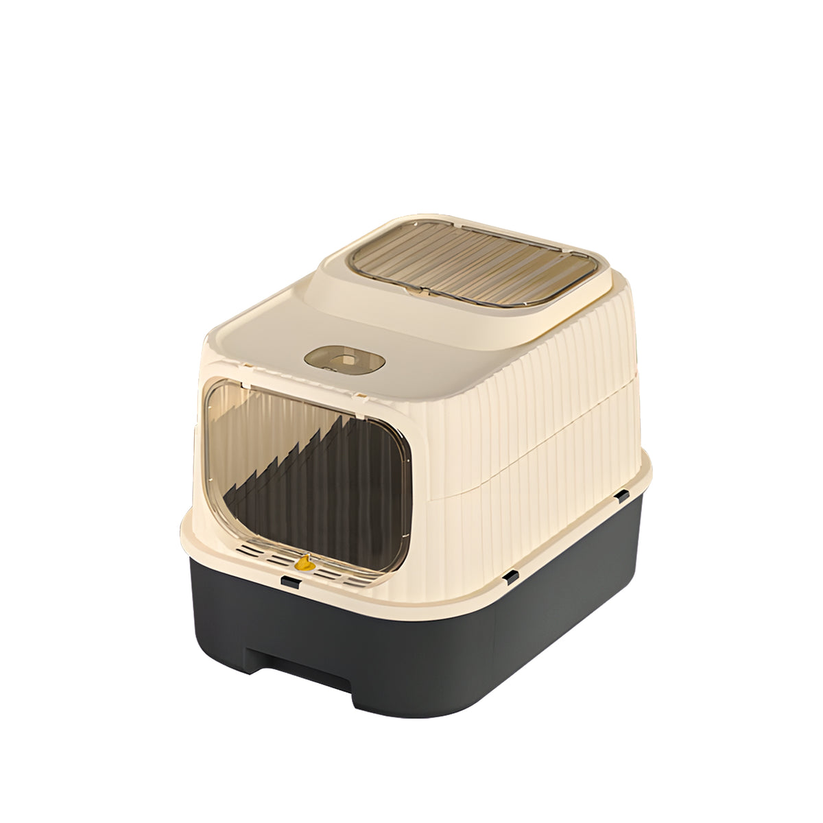 Enclosed Cat Litter Box with 2-Way Transparent Door and Litter Sifting Step, Removable Easy-Clean Design, Beige & BALCK