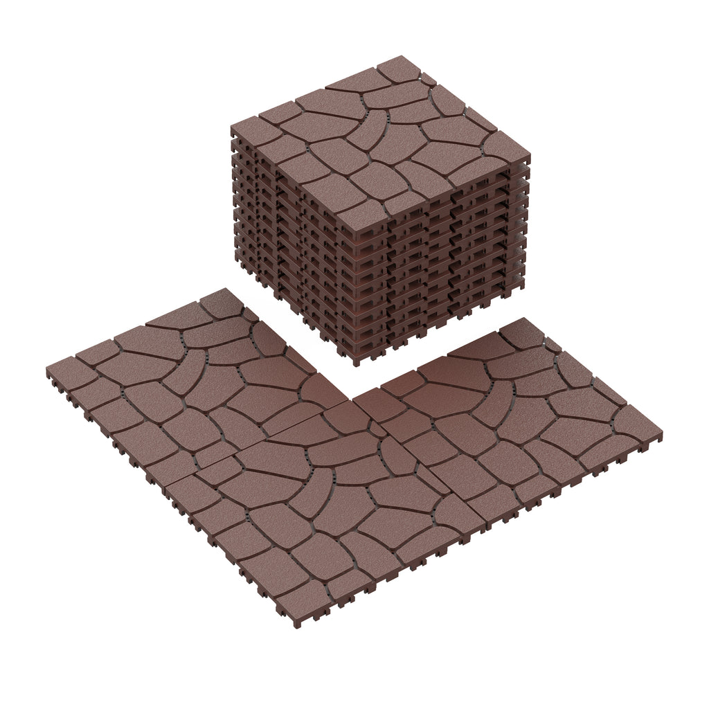 AEELLEEA 12 Inch Stone Texture Interlocking Patio Deck Tiles, 44 Pack Waterproof Outdoor Flooring Tiles for Poolside Balcony Backyard